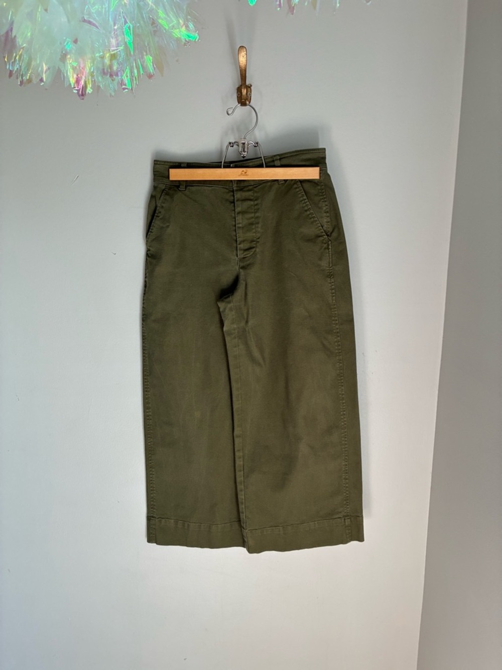 Madewell Wide Leg‎ Cropped Pants Olive Green Size 26